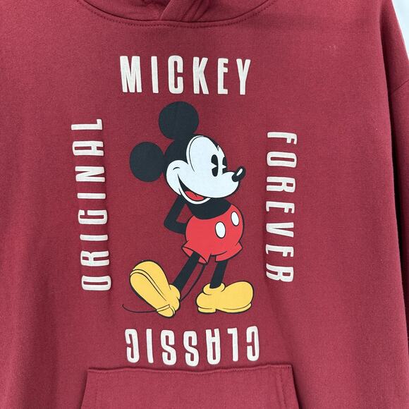 Disney Mickey Mouse Hoodie Mens XL Red Sherpa Lined Classic Pullover Sweatshirt - Picture 2 of 9